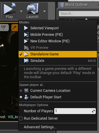 Launch the game by pressing Play -> Standalone Game.